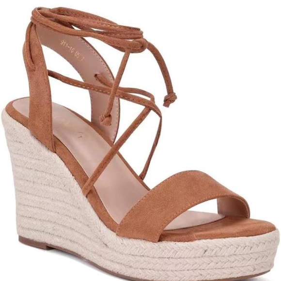 Women's Wedge Platform Espadrille Open Toe Lace-Up Sandals, Cross Strap - Picture 2 of 7